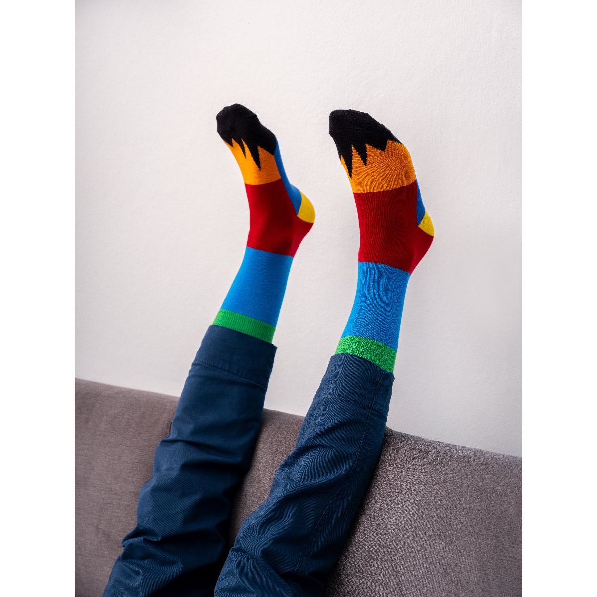 PATCHWORK SOCKS LIGHT BLUE/RED