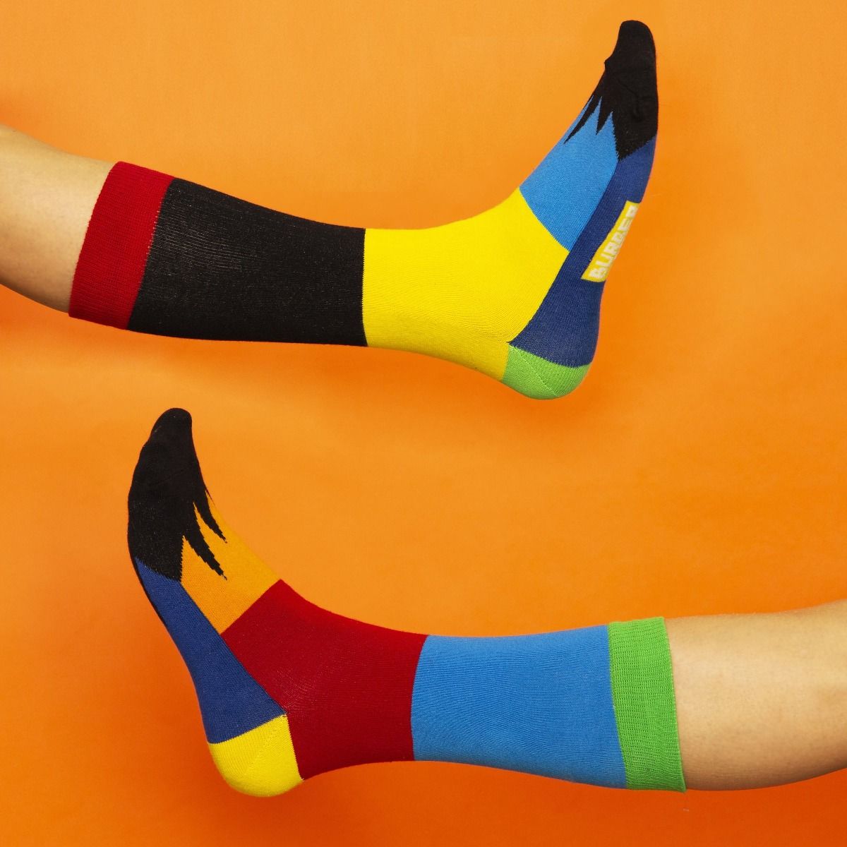 PATCHWORK SOCKS LIGHT BLUE/RED