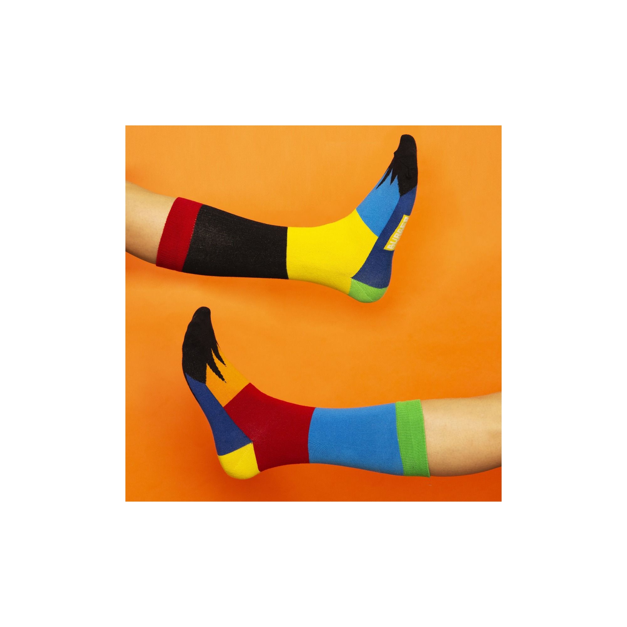 PATCHWORK SOCKS LIGHT BLUE/RED