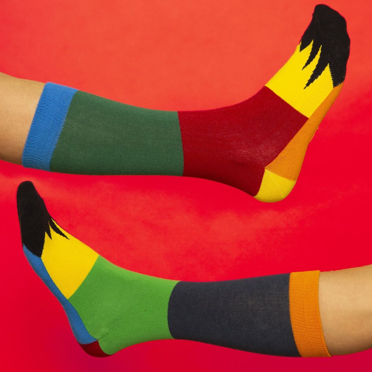 PATCHWORK SOCKS DARK GREEN/RED