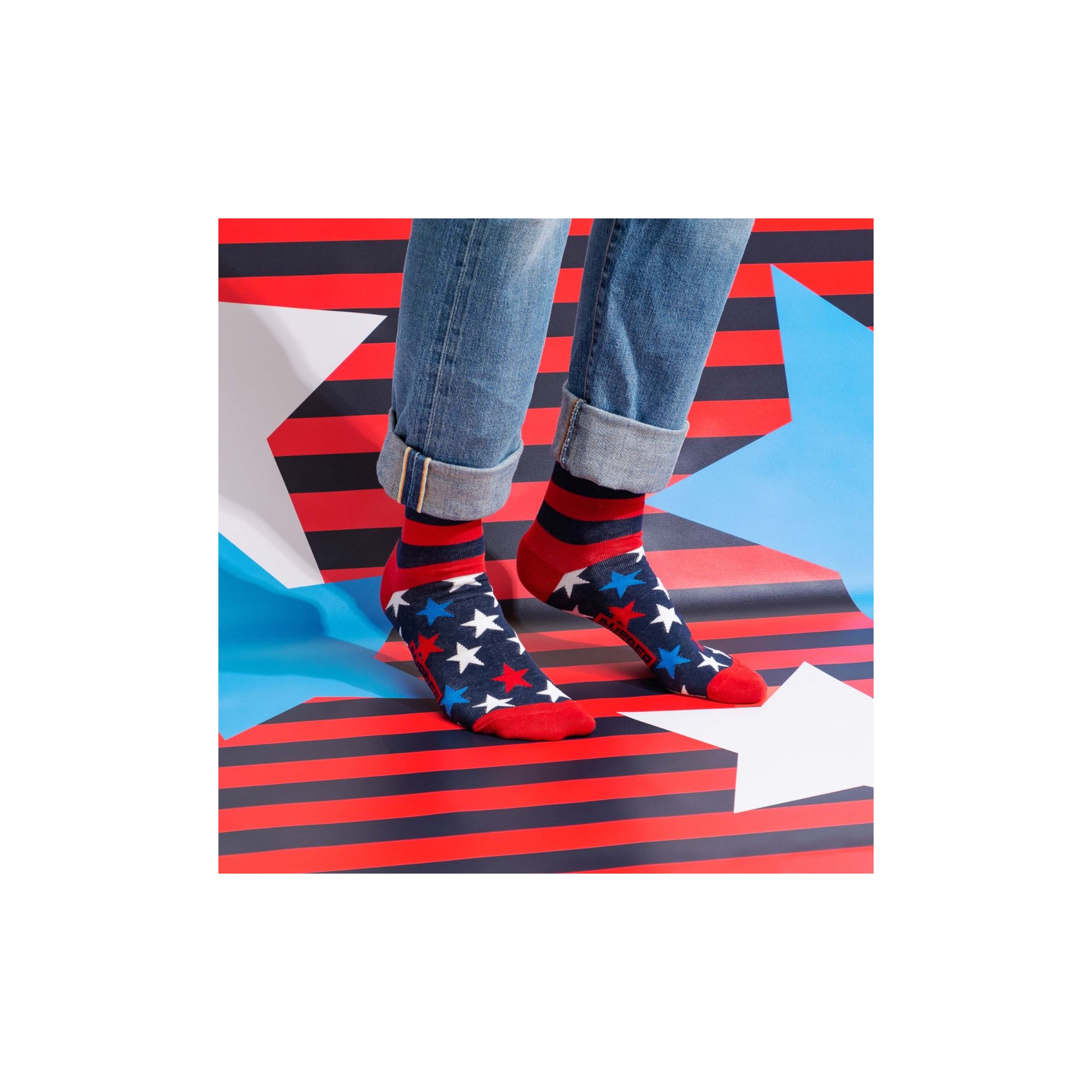 STRIPES FANCY SOCKS NAVY BLUE / ROSSO FUOCO