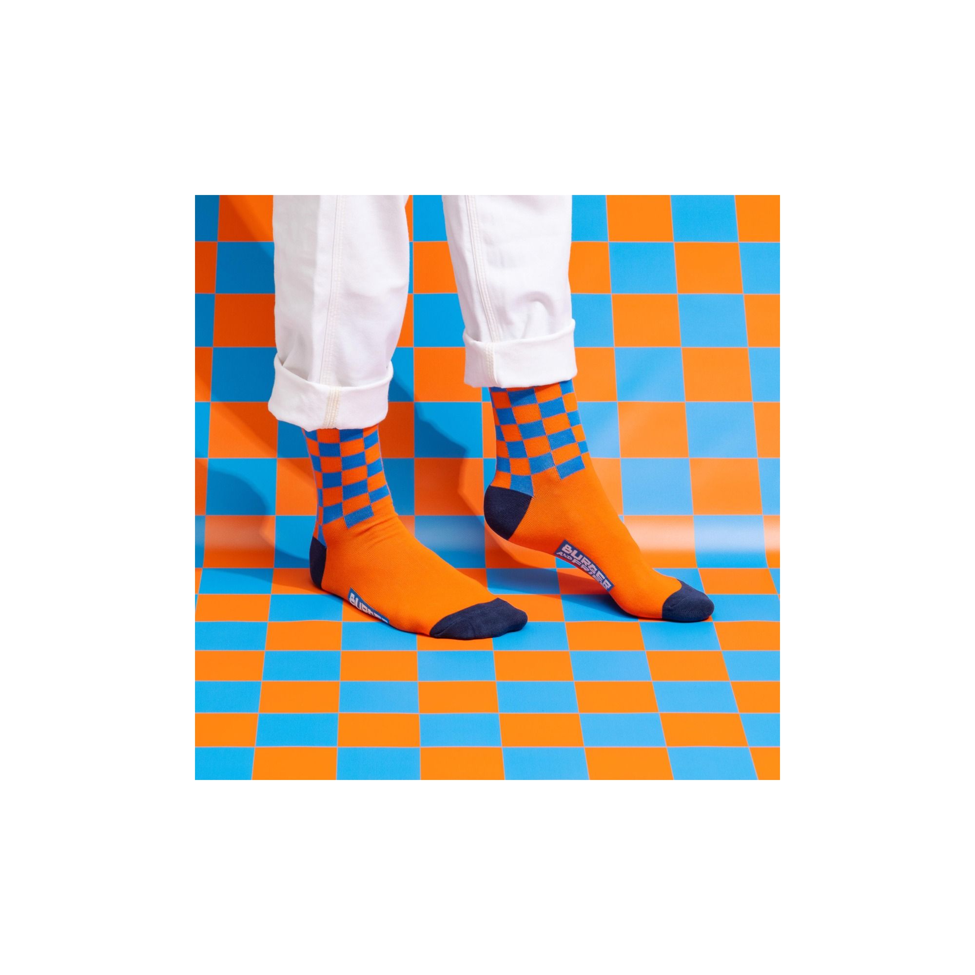 CHECKERED SOCKS ARANCIO/TURCHESE