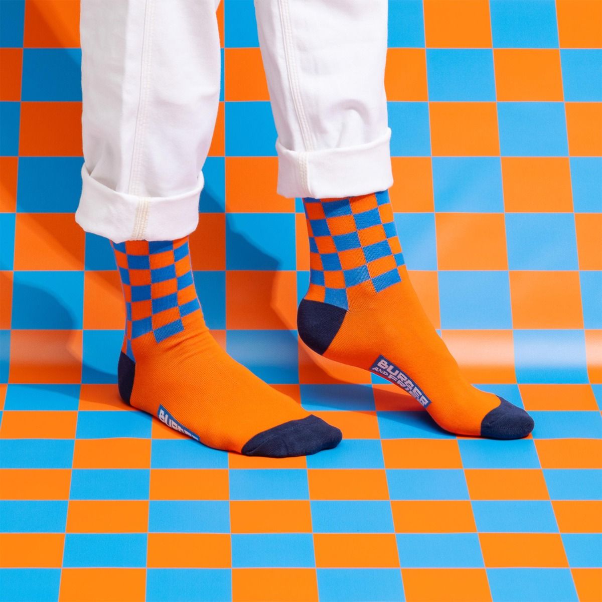 CHECKERED SOCKS ARANCIO/TURCHESE