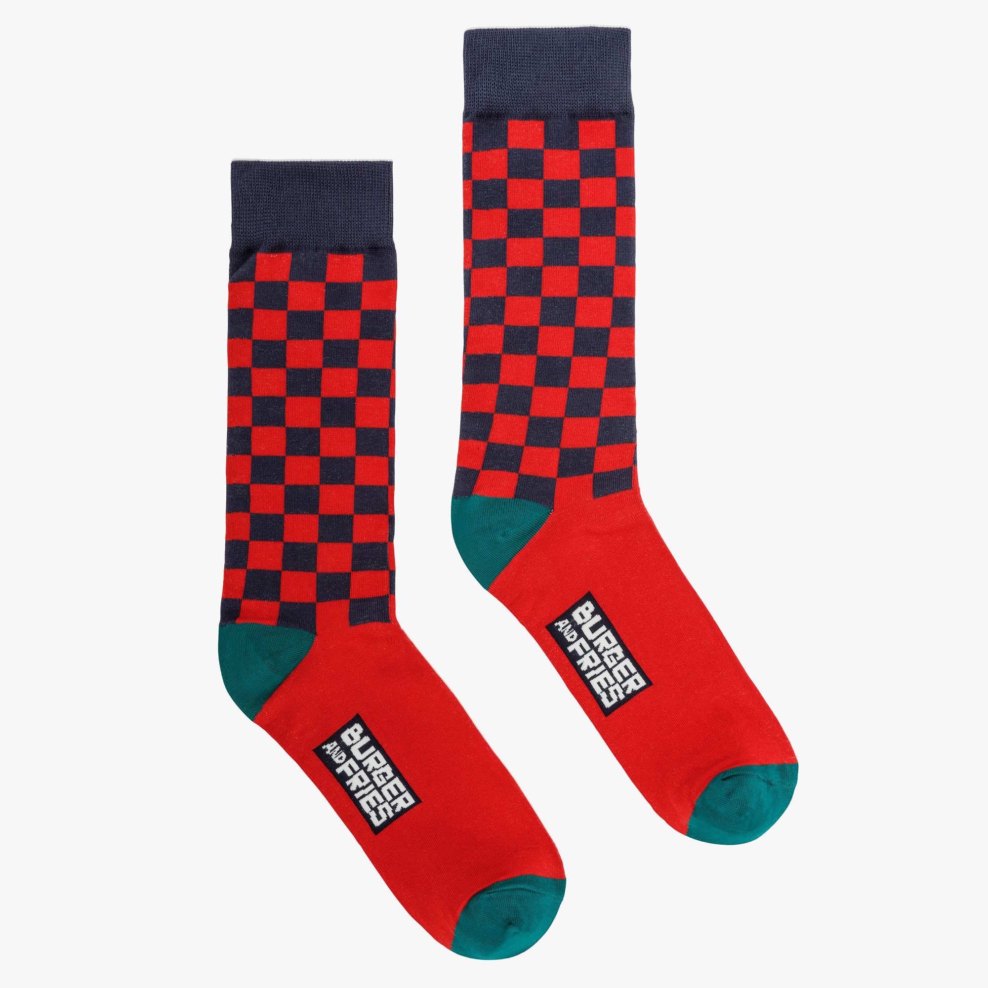 CHECKERED SOCKS NAVY BLUE / ROSSO FUOCO