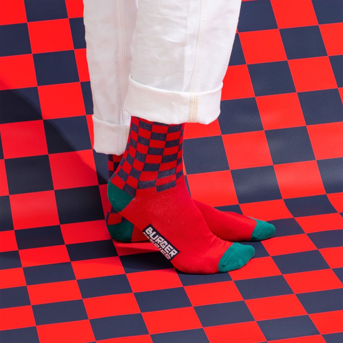 CHECKERED SOCKS NAVY BLUE / ROSSO FUOCO