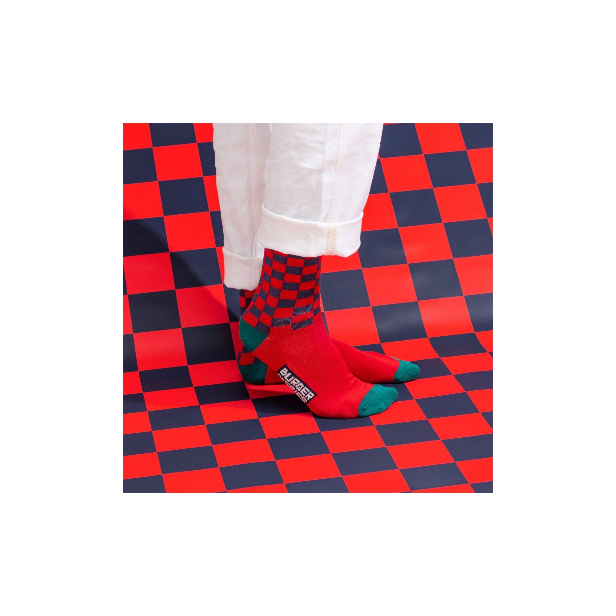 CHECKERED SOCKS NAVY BLUE / ROSSO FUOCO