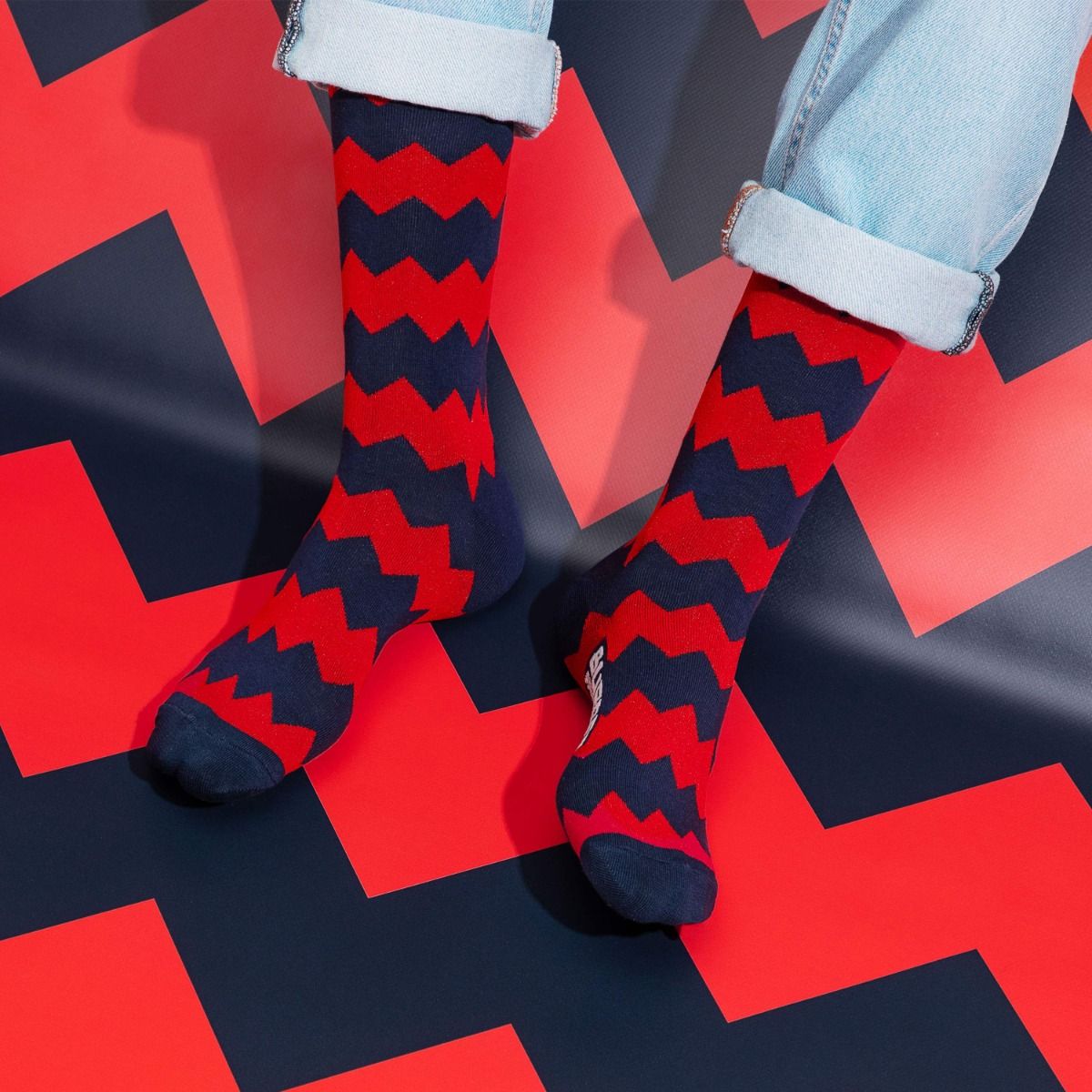 ZIG ZAG SOCKS NAVY BLUE / ROSSO FUOCO