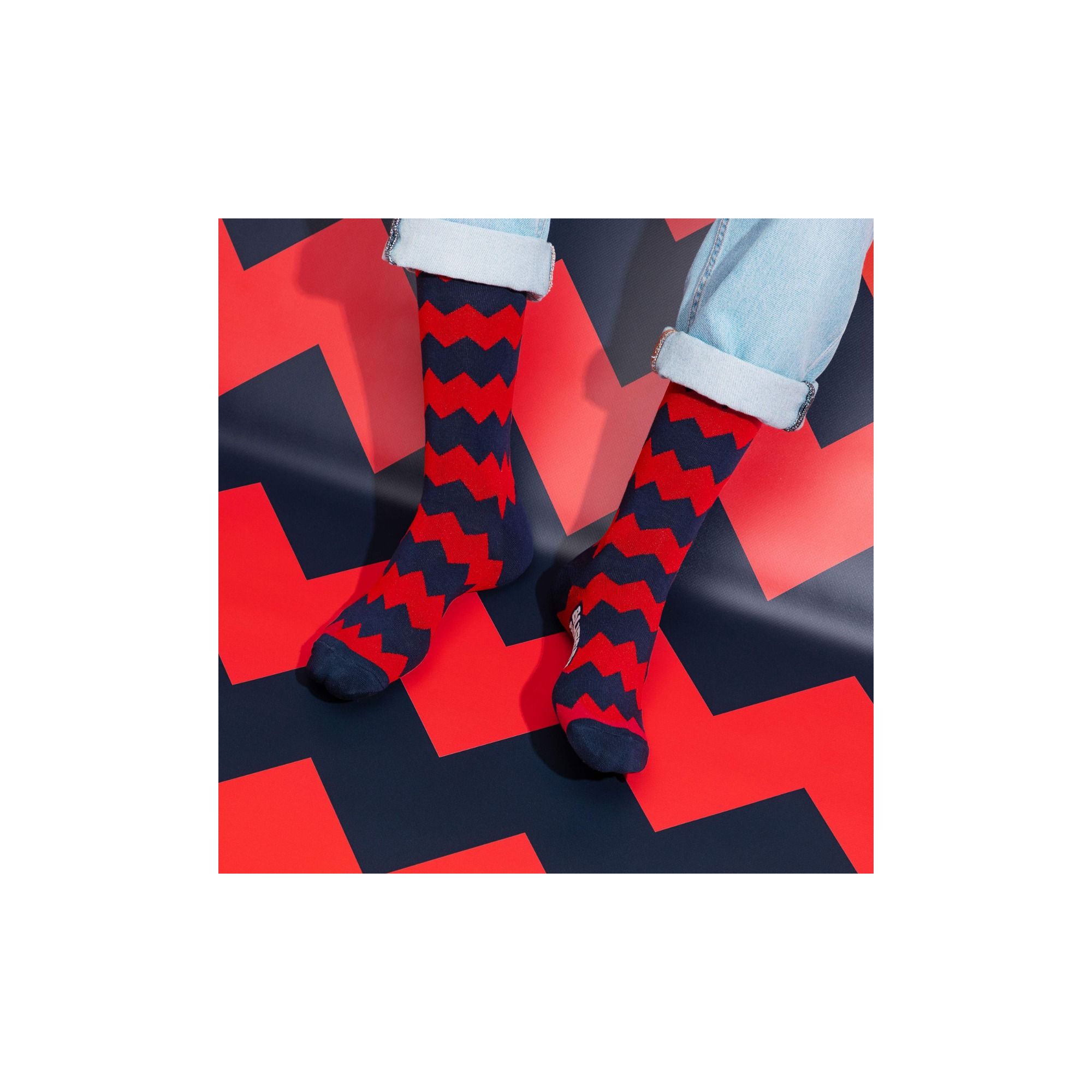 ZIG ZAG SOCKS NAVY BLUE / ROSSO FUOCO