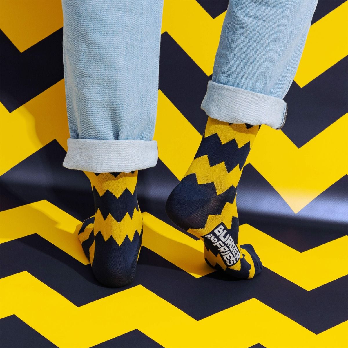 ZIG ZAG SOCKS GIALLO/NAVY BLUE