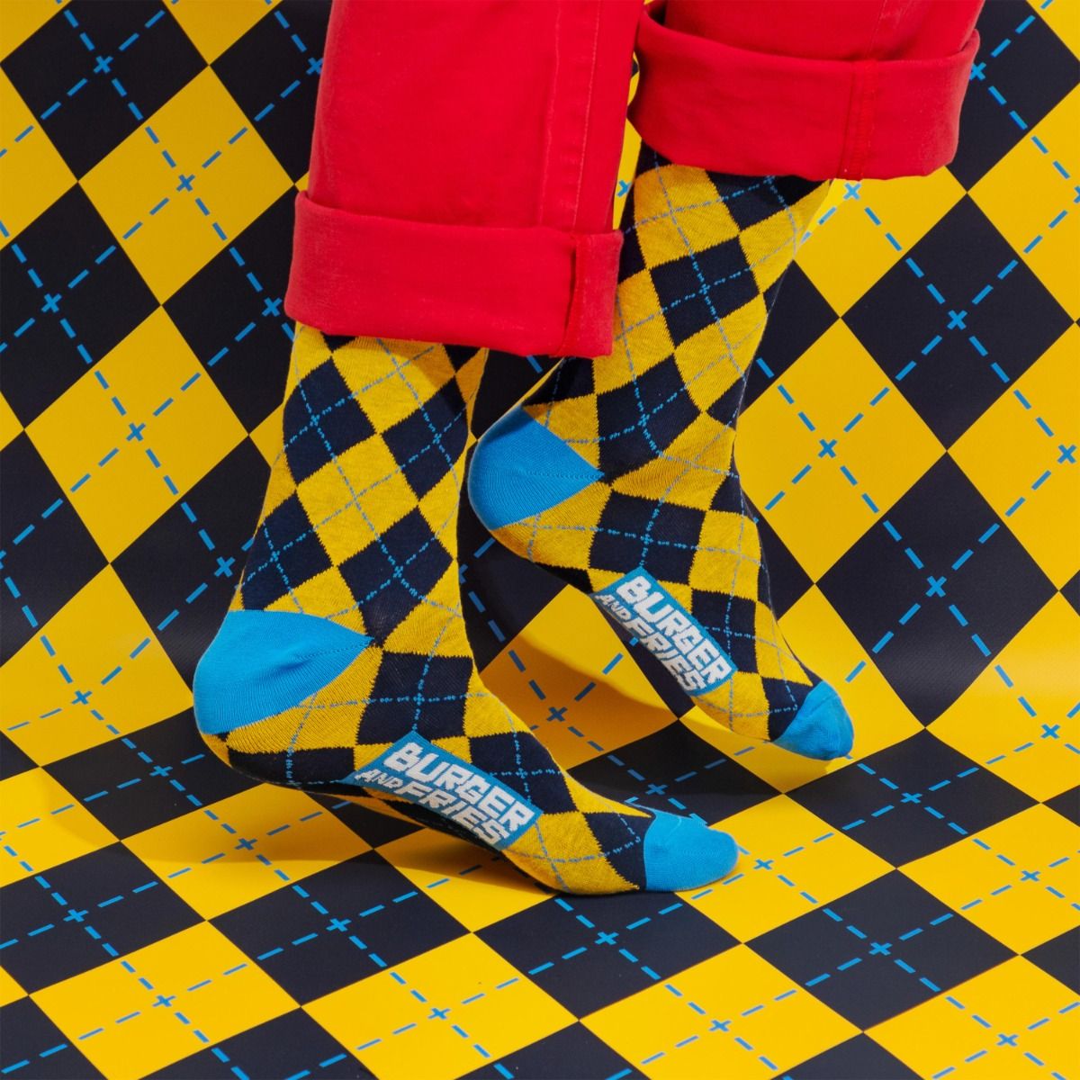 ARGYLE SOCKS NAVY BLUE/GIALLO