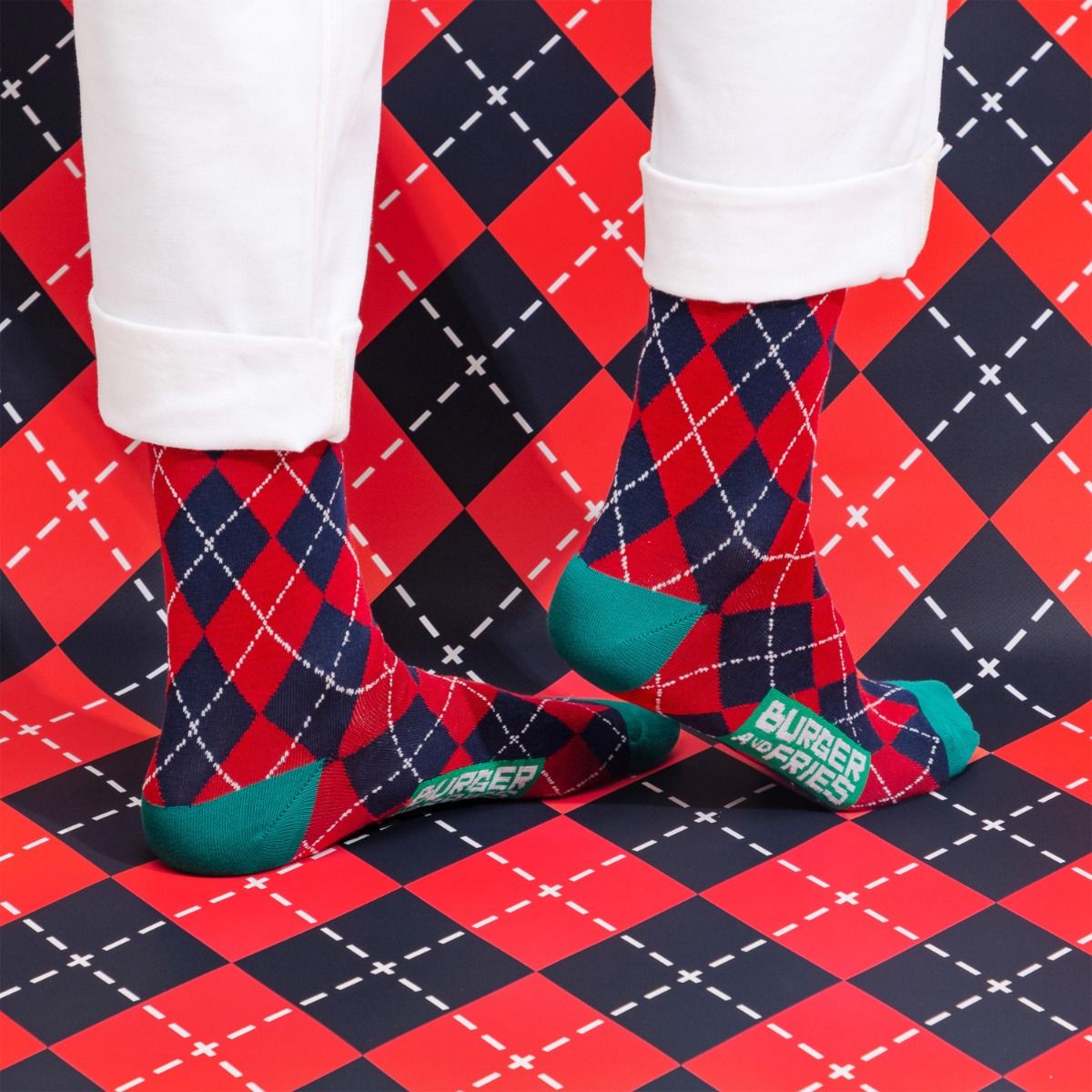 ARGYLE SOCKS NAVY BLUE / ROSSO FUOCO