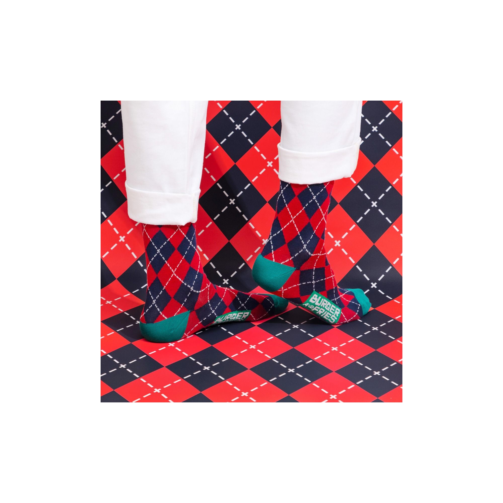 ARGYLE SOCKS NAVY BLUE / ROSSO FUOCO