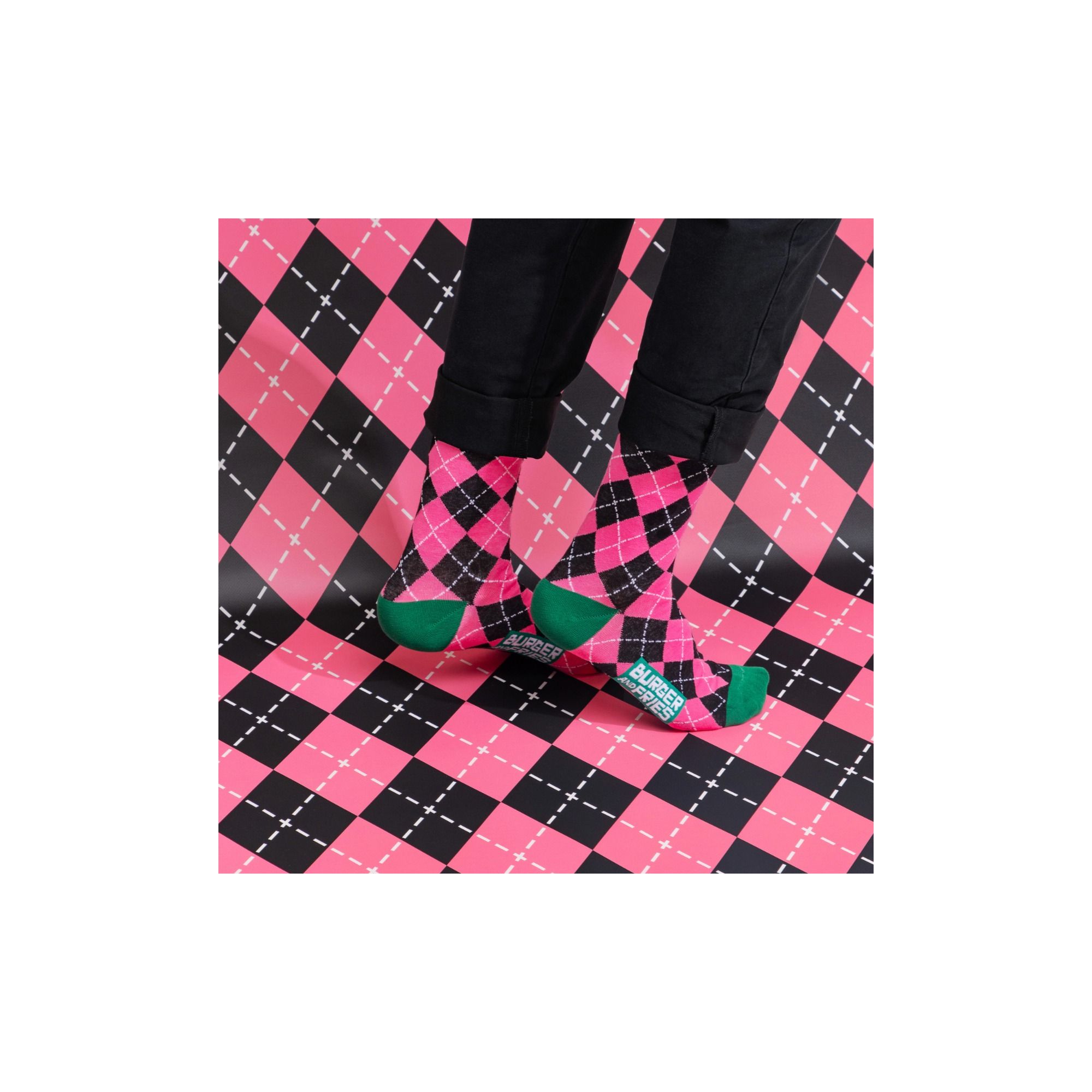 ARGYLE SOCKS NERO/ROSA