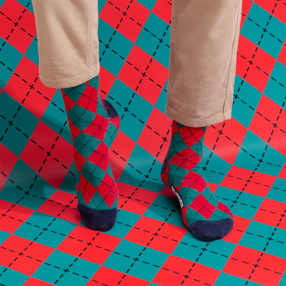 ARGYLE SOCKS VERDE INGLESE/ROSSO FUOCO