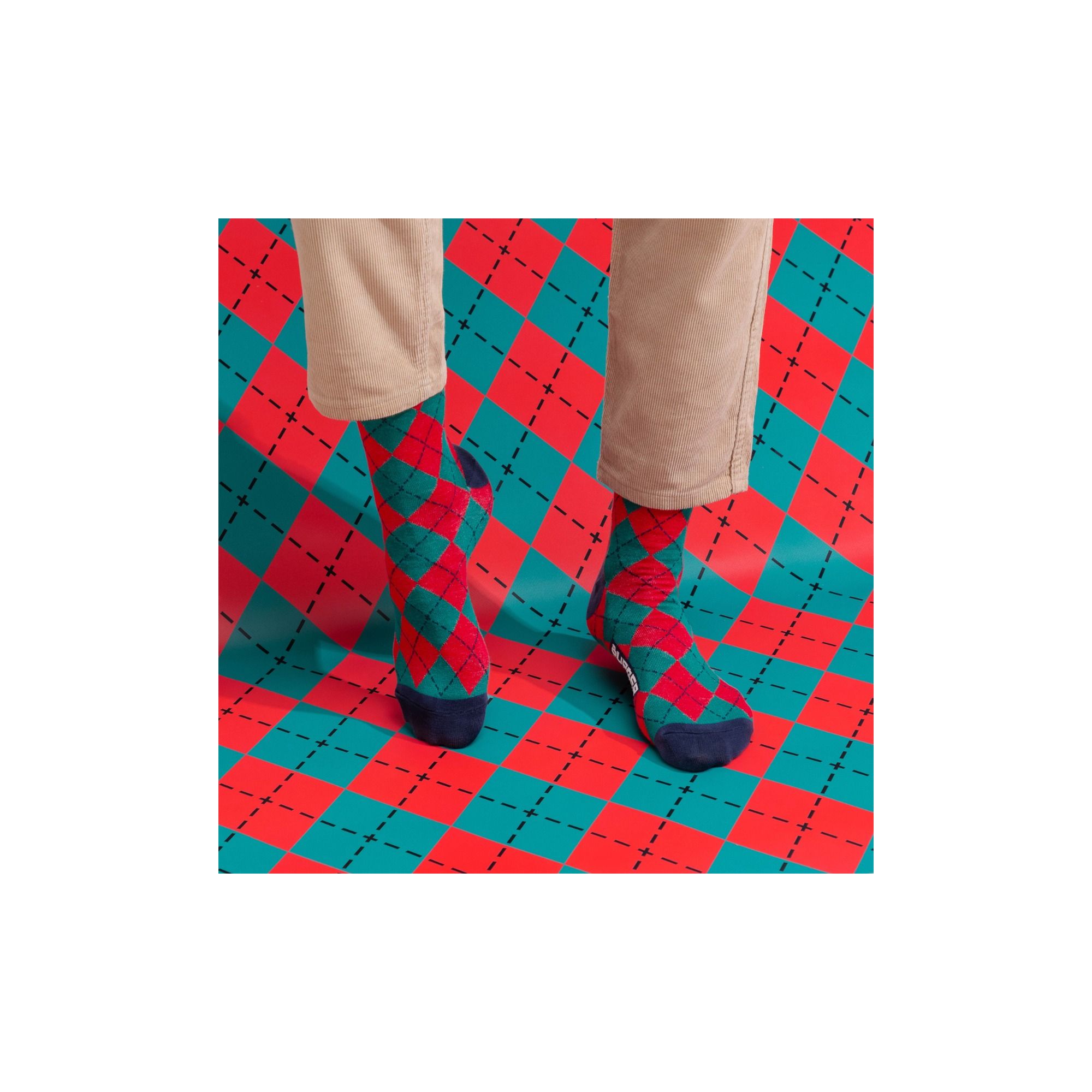 ARGYLE SOCKS VERDE INGLESE/ROSSO FUOCO